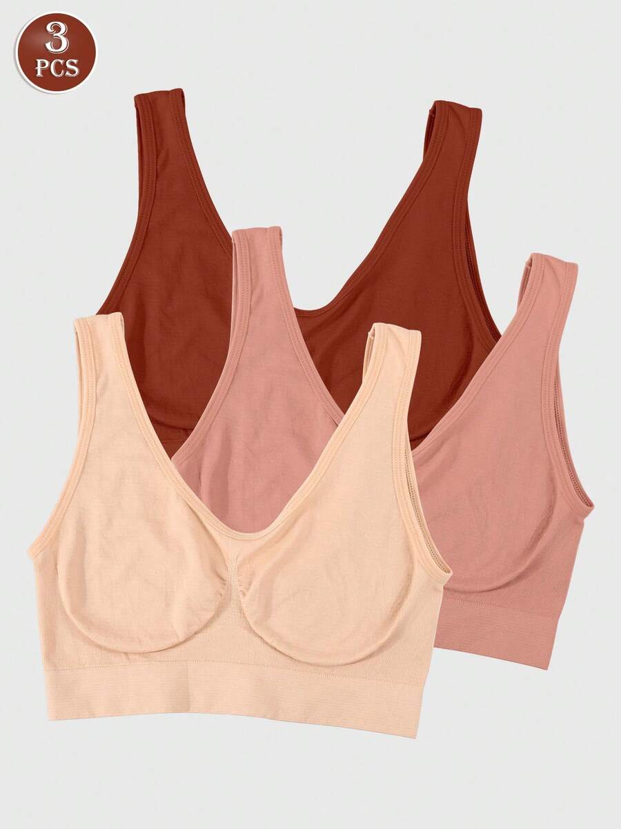 Set de 3 sujetadores deportivos sin costuras y cómodos de una sola capa para mujeres - Multicolor - Ver 1