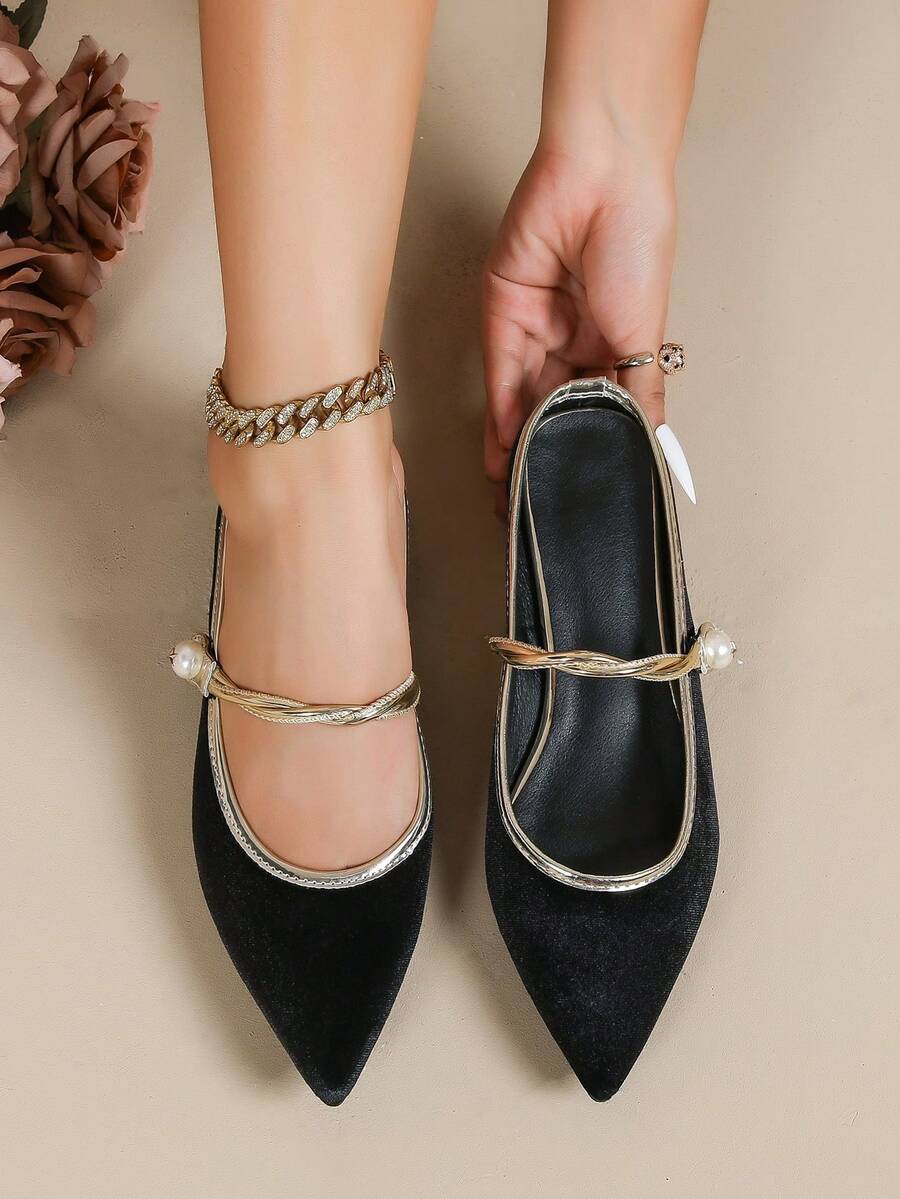 Women's New Pointed Toe Low Heel Mules, Fashionable Slip-On Mary Jane Shoes - Black - View 1