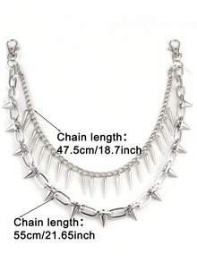 1pc Punk Street Style Double Layer Rivet Metal Chain Jeans Decoration Accessory, Unisex - Rivet Double Trouser Chain - View 4