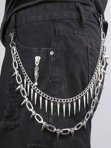 1pc Punk Street Style Double Layer Rivet Metal Chain Jeans Decoration Accessory, Unisex - Rivet Double Trouser Chain - View 1