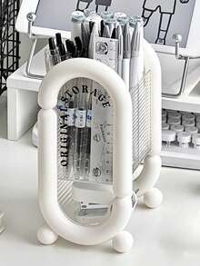 1 pieza Soporte minimalista de 2 niveles para brochas de maquillaje, organizador de escritorio para brochas y lápices, soporte multifuncional para cepillos de dientes para el baño, adecuado para la decoración del hogar, la sala de estar, el dormitorio y el baño, un gran regalo para mujeres y la decoración de la sala de maquillaje - Multicolor - Ver 7