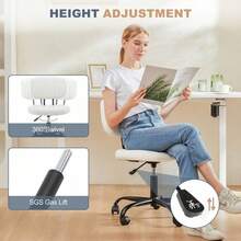 Sweetcrispy Armless Home Office Chair Ergonomic Desk With Comfy Low Back Lumbar Support, Height Adjustable PU Leather Computer Task With 360 °   Swivel Wheels, Small Space, Kids And Adults - 白色 - 查看 6