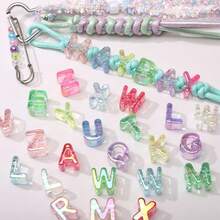 5pcs Acrylic 3D Transparent Colorful Large Hole Jelly Letter Beads, Random Mixed Colors, For Handmade DIY Jewelry Making Necklace Bracelet Earrings Bag Chain Keychain Keyring Clothing Zipper Accessories Pendant - Multicolor - View 1