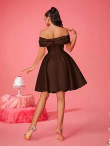 Elegant New Arrival Off-Shoulder Cinched Waist Cocktail Dress Wedding - Brown - View 2