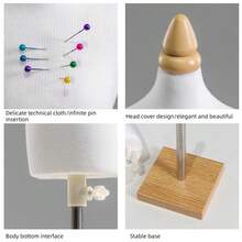 1个迷你缝纫服装模特道具，1/4、1/3、1/2比例，带可调节方形底座，适用于3D服装裁剪教学、学生时装设计