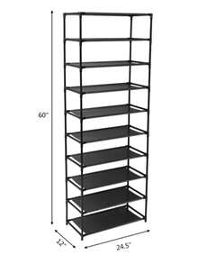 [10-Tier Large-Capacity Slim Shoe Rack]24.5*12*60 Inches Holds 30 Pairs Reinforced Metal Tubes Waterproof Non-Woven Fabric Tool-Free DIY Combination Fits Boots & Heels Ideal For Closet Entryway Dorm Built-In Handle Easy To Move - màu đen - Xem 10