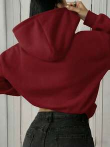 简约设计，女士舒适宽松长款纯色卫衣，适合秋冬季节，衣橱必备，休闲穿着，办公休闲两相宜，显瘦休闲上衣，柔软舒适，度假必备，女士春冬服装，女士外套，时尚百搭，女士卫衣，酒红色 - 酒紅色 - 查看 2