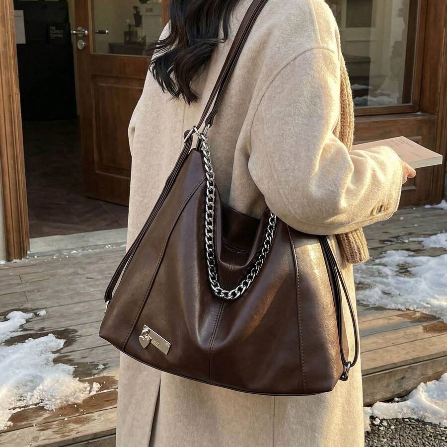 Multineos Comercial Large Leather Shoulder Bag For Women, Work, Everyday Use, Vintage PU Leather - màu nâu - Xem 1