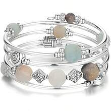 Fashion Bohemian Jewelry Multilayer Charm Bracelet With Thick Silver Metal Beads, Beaded Pearl Bangle Wrap Bracelet -Gift For Women Local Shipping - Màu tím - Xem 2