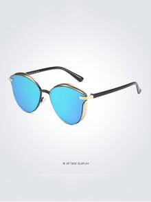 1 Par de Óculos de Moda Estilo Olho de Gato com Metal Espelhado para Mulheres, Óculos de Moda Elegantes e Retrô Minimalistas, Novos Óculos da Moda, Óculos de Moda Vintage Redondos e Coloridos de Alta Qualidade - Multicolorido - Visão 6