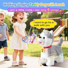 Marsjoy Juguete de Felpa Interactivo Samoyed Dog que Canta y Camina, Repite lo que Dices, Realista Lamiendo la Lengua, Mascota Musical para Niños - Azul - Ver 3