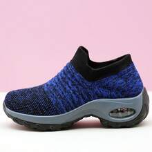 Zapatillas casuales de punto con amortiguación de aire y absorción de impactos, zapatos de baile con efecto balanceo para mujer - Azul - Ver 7