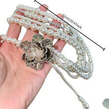 1 pieza Nueva cadena de suéter con cuentas de pétalos de lujo, elegante cadena de múltiples capas para la clavícula de mujer, adecuada para banquetes diarios y bodas - Blanco - Ver 4