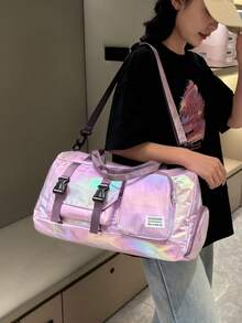 1件装全新大容量旅行包，短途旅行行李包，健身包，运动风彩色街头时尚休闲女包，孕妇住院包，度假包，防水休闲包，带独立鞋仓的随身行李包，过夜包，旅行收纳包，邮轮必备，度假必备，男女旅行必备，假日必备，旅行必备 - 紫色 - 查看 5