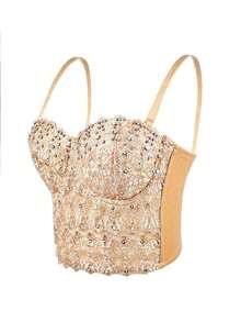 Women's Natural Reigning Lace Bustier Crop Top Mesh Corset Top Bra - Vàng - Xem 1