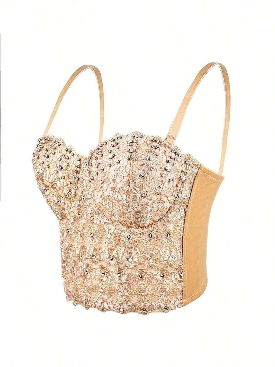 Women's Natural Reigning Lace Bustier Crop Top Mesh Corset Top Bra - Vàng - Xem 1