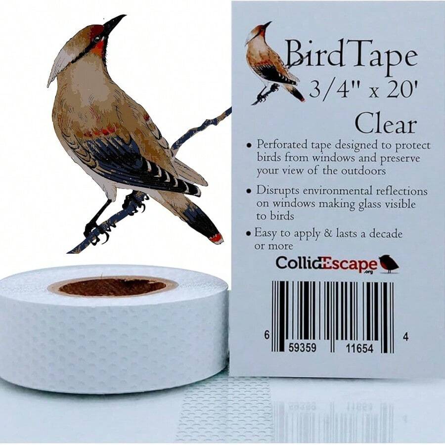COLLIDESCAPE - Cinta de pájaros transparente para ventanas 3/4 pulgadas x 20 pies cubre 1 a 2 paneles Calcomanías de cinta para pájaros para evitar golpes de aves para vidrio Transparentecc - transparente - Ver 1