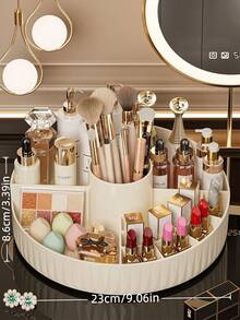 1 pieza Diseño de cuadrícula circular blanco, negro, rosa, amarillo, giratorio y conveniente para recoger artículos, adecuado para usar en múltiples escenarios como salas de estudio, tocadores y lavabos, almacenamiento eficiente de cosméticos. El diseño giratorio hace que el maquillaje sea talla grande conveniente para ti, convirtiéndolo en un regalo ideal para madres, amigos, familiares y novias en San Valentín, el Día de la Madre, aniversarios y talla grande.