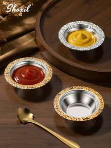 Bộ 1/2/3 đĩa đựng nước sốt bằng gang, đĩa đựng gia vị viền vàng, đĩa ăn nhẹ, đĩa ăn tối, đĩa ăn kèm, bát, khay, đĩa đựng bơ. - Cái bát - Xem 2