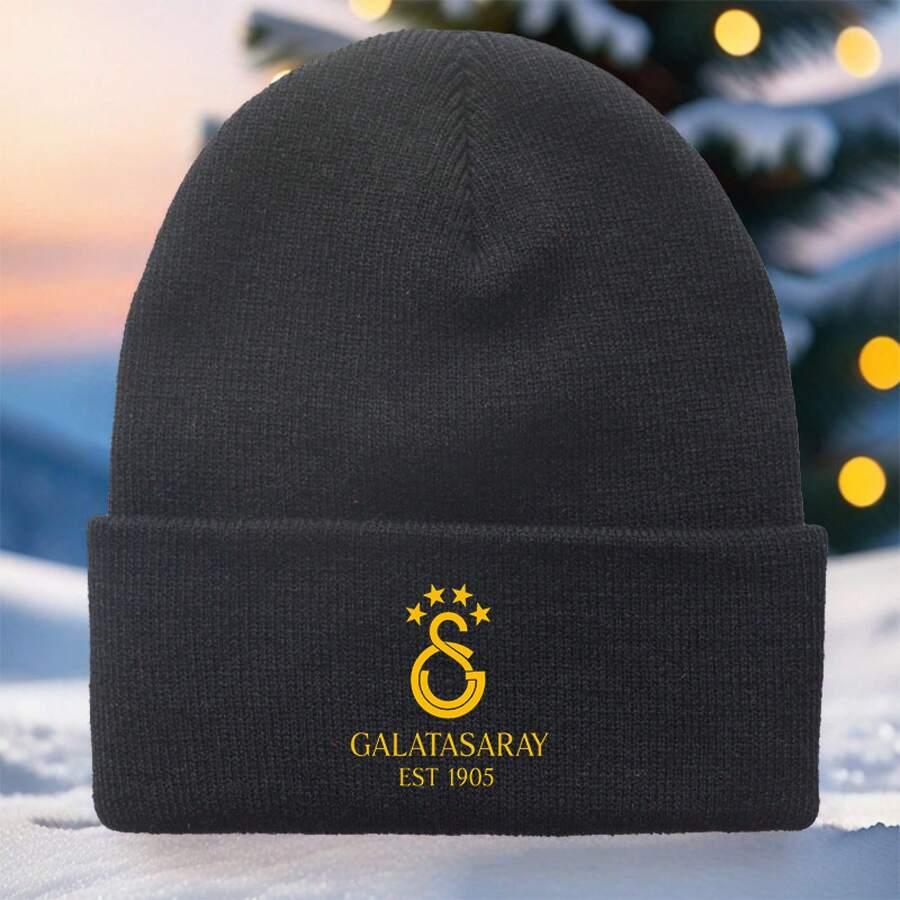 1 Piece Galatasaray Logo Knitted Hat - Officially Licensed Badge And Established In 1905, Unisex Winter Hat, Team Colors (Gold/GS Logo), Fan Christmas Gift - 淺灰色 - 查看 1