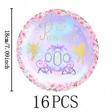 梦幻粉色城堡一次性餐具套装，7/9英寸派对餐盘，一次性纸盘和纸杯，适用于节日、婚礼、订婚、生日、派对、庆祝活动 - 彩色 - 查看 13