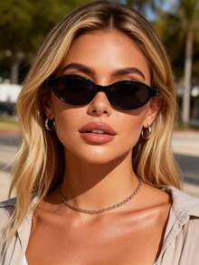 1 Pair Women's Plastic Full Frame Leopard Print Black & White Y2K Classic Baddie Style Modern Minimalist Basic Fashion Fashion Glasses, Suitable For Summer Beach Vacation Outfits - 1pc Black Frame Gray - View 3