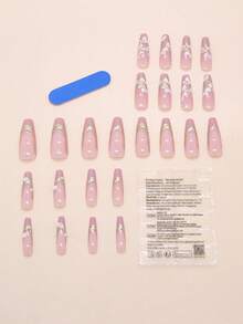 24pcs 3D Golden Plated Soft Peony, Pearl, Daisy Nail Art Stickers, Removable Manicure Set With 1pc Gel Polish & 1pc Nail File, Suitable For Women Nail Supplies - Multicolor - View 2