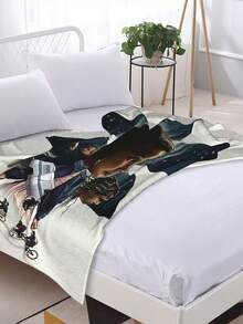 1pcs Soft Personalised Stranger Merch Things Flannel Thick Blanket, Suitable For Sofa, Bed, Living Room, Travel, Office, Shawl, Nap Blanket, Air Conditioning Blanket, Bed Sheet, Camping, Ideal Gift, Daily Gift - 黑色 - 查看 4