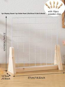 1pc Grid Tabletop Display Rack, Wooden Grid Display Shelf, Portable Desktop Metal Grid Wall Mount Rack With Wooden Base, Comes With 10 Clip-On Display Units, For Displaying Retail Handicrafts, Art Drawings, Photos, Art Room Decor - One Size - View 10