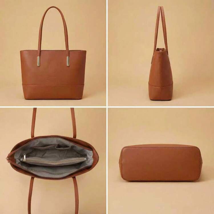 Classic Work Tote Bag Stylish Large Capacity PU Leather With Multiple Compartments - 黑色 - 查看 8