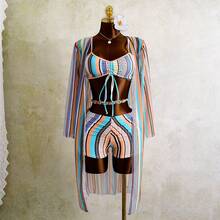 女士条纹比基尼三件套（含罩衫），本地快速发货 - 彩色 - 查看 6