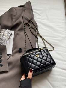 新款时尚手提盒包，简约风格单肩斜挎包 - 黑色 - 查看 6