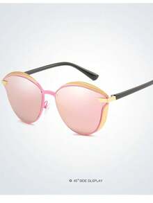 1 Par de Óculos de Moda Estilo Olho de Gato com Metal Espelhado para Mulheres, Óculos de Moda Elegantes e Retrô Minimalistas, Novos Óculos da Moda, Óculos de Moda Vintage Redondos e Coloridos de Alta Qualidade - Multicolorido - Visão 5