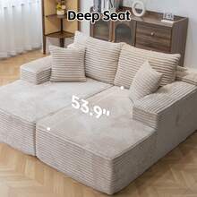 72" Oversized Cloud Sectional Sofa Bed, Double Lounge Chaise, No Assembly Required, Boneless Fluffy Couch With Plush Cushions, Modern Sleeper Loveseat For Small Space, Living Room, Apartment, Movie Night - Màu be - Xem 7