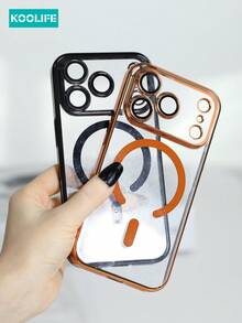Koolife 1pc Electroplated Metallic Glossy Magnetic Phone Case, PC Hard Shell With Built-In Lens Protector And Raised Lens Guard, Fashionable Protective Cover, Compatible With IPhone 17/17 Pro/17 Pro Max - Orange - View 7