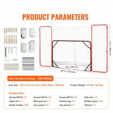 Gol de hockey con backstop y objetivos, red de hockey de acero callejero, conjunto de objetivos de entrenamiento de hockey pro de 72 pulgadas, objetivo portátil de hockey al aire libre en interiores con red, fácil montaje, blanco/rojo - Rojo - Ver 7