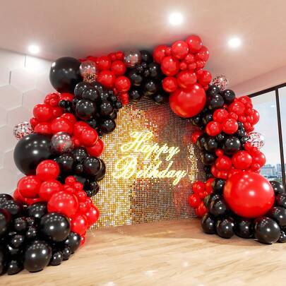 60pcs Red & Black Latex Balloon Set, Suitable For Halloween, Proposal, Valentine's Day, Christmas, Birthday Party, Gender Reveal, Wedding, Engagement, Anniversary, Mother's Day, Birthday Gift, Christening Decor, Seasonal Decor, Teacher's Day Gift, Indoor & Outdoor Decoration