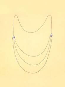 1pc Multi-Layer Zirconia Backless Body Chain Necklace, Sexy & Fashionable For Evening Gowns - Silver - View 2