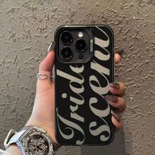 Fashionable Black Line Pattern Design Phone Case, Handwritten Style, Compatible With IPhone 16/15/14/13/12 Pro Max Multi-Camera Version, Shockproof Gray Soft Shell - Multicolor - View 1