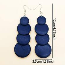 1 Pair Navy Blue Wooden Geometric Round Earrings, Vintage Wooden Round Chain Earrings, Iron Earring Hooks, Fashion Jewelry Set For Women, Suitable For Daily Wear And Gifting, Accessory For All Seasons - Royal Blue - View 5