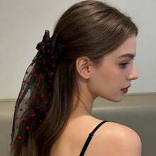 Valentine's Day Heart-Shaped Bow Ribbon Alligator Clip Mesh Hair Clip - Festive Party Headwear - 紅色 - 查看 11