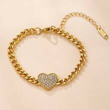 1pc Multi-Color 18K Gold Stainless Steel Butterfly & Heart Cubic Zirconia Rhinestone Chain Bracelet, Titanium Steel Jewelry Suitable For Couples, Friends, Daily Wear - Multicolor - View 13