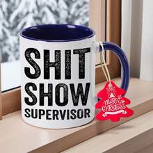 SHOW Supervisor Ceramic Mug With Supervisor Logo & Animal Print - 11oz/350ml Coffee Tea Cup, Hand Wash Only, Reusable Drinkware For Dad, Christmas, Birthday, Halloween Gifts - Funny Novelty Cup For, Office, Or Dining Use - Navy Blue - View 2