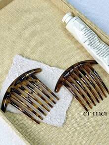 4pcs Comb Clips, 7-Tooth Bun Maker, Slouchy Hairstyle Fixing Tool, Leopard Print Retro ABS Plastic Hair Clips, Headpiece, Hair Styling Pins - Multicolor - View 5