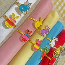 10pcs Easter Holiday Napkin Ring Set, Dining Table Decor For Easter Hotel Restaurant, Home Party Atmosphere Decoration - Multicolor - View 3