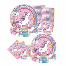10pcs Unicorn Birthday Party Decorations, Disposable Rainbow Unicorn Plates, Napkins, Cups And Cutlery Set, Suitable For Women's Unicorn Theme Birthday Party, Home Party, Friends Gathering, Summer Outdoor Party - Multicolor - View 1
