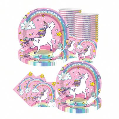 10pcs Unicorn Birthday Party Decor, Disposable Rainbow Unicorn Plates And Napkin Cups Cutlery Set For Ladies Unicorn Themed Birthday Party Decor, Family Party, Friends Party, Summer Outdoor Party