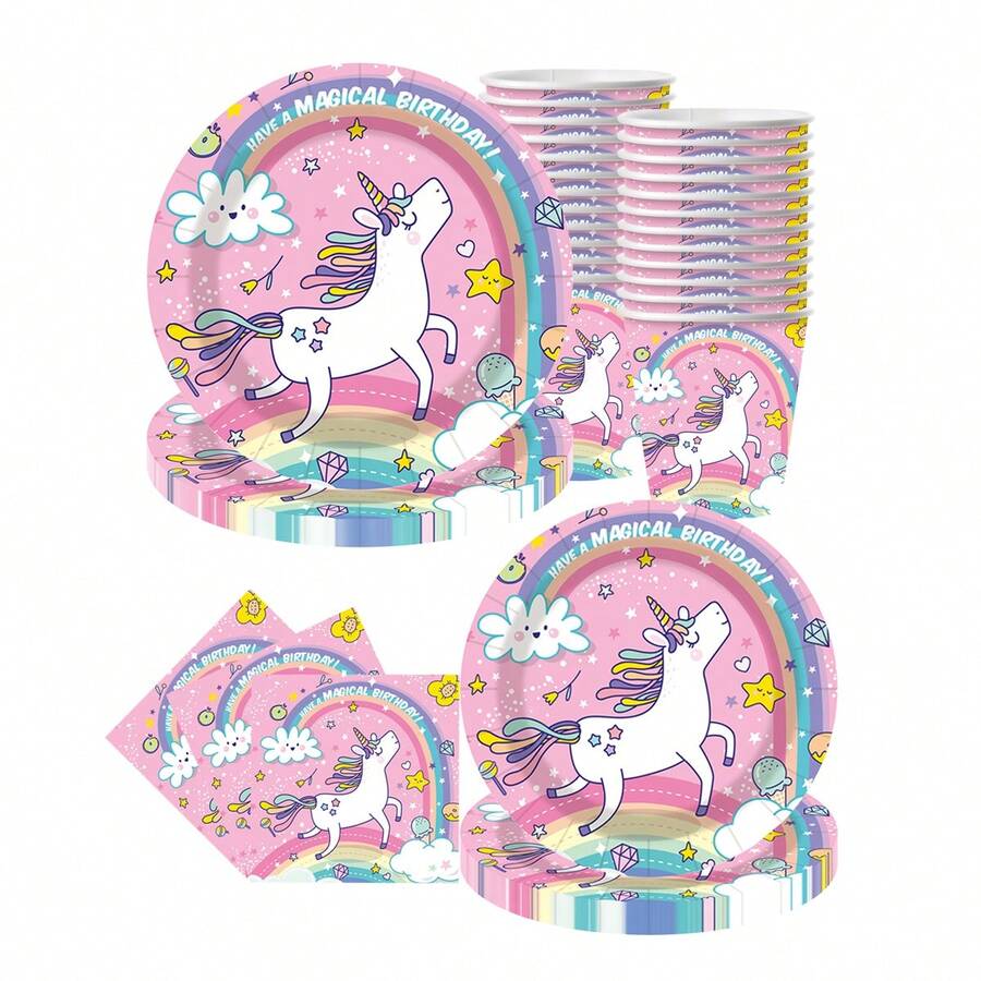 10pcs Unicorn Birthday Party Decorations, Disposable Rainbow Unicorn Plates, Napkins, Cups And Cutlery Set, Suitable For Women's Unicorn Theme Birthday Party, Home Party, Friends Gathering, Summer Outdoor Party - Multicolor - View 1