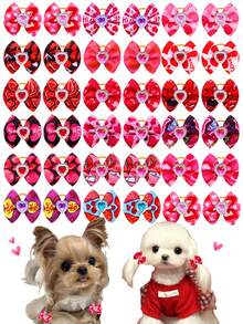 10/30个装爱心钻石宠物蝴蝶结头饰，带弹力橡皮筋，可爱有趣的狗狗发饰，装扮，幼犬装饰，猫狗宠物装饰用品，情人节/日常散步/宠物派对装扮神器