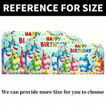 قماش خلفية لافتة عيد ميلاد بتصميم كرتوني لسمكة القرش البحرية، مثالي لديكورات حفلة عيد الميلاد، عرض طاولة الكعك، خلفيات الصور، ديكورات الحفلات ذات الموضوع، وتزيينات المنزل والحديقة أو غرفة المعيشة. - متعدد الألوان - مشاهدة 4